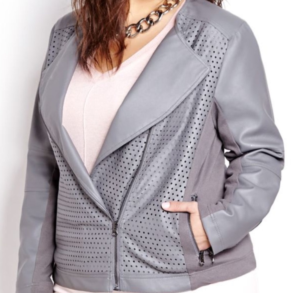 Perforated Faux Leather Moto Jacket